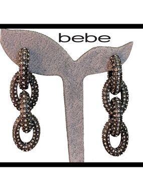 BEBE Chrome rhinestone chain-link dangling earrings